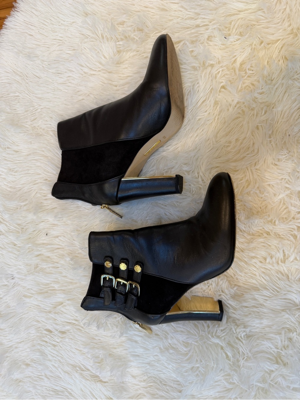 Louise et Cie Black Leather and Suede Buckle Ankle Boots